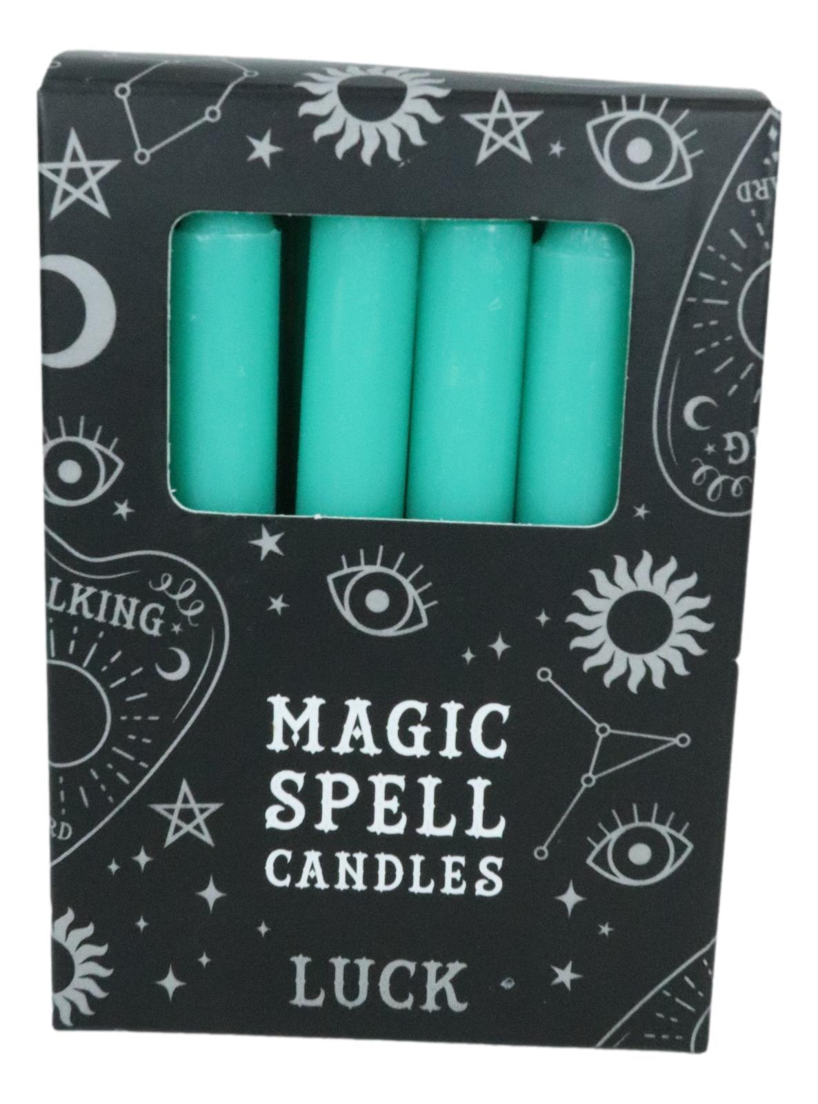 Green Luck Prosperity Pack of 12 Wicca Occult Witch Ritual Spell Chime Candles - Ebros Gift