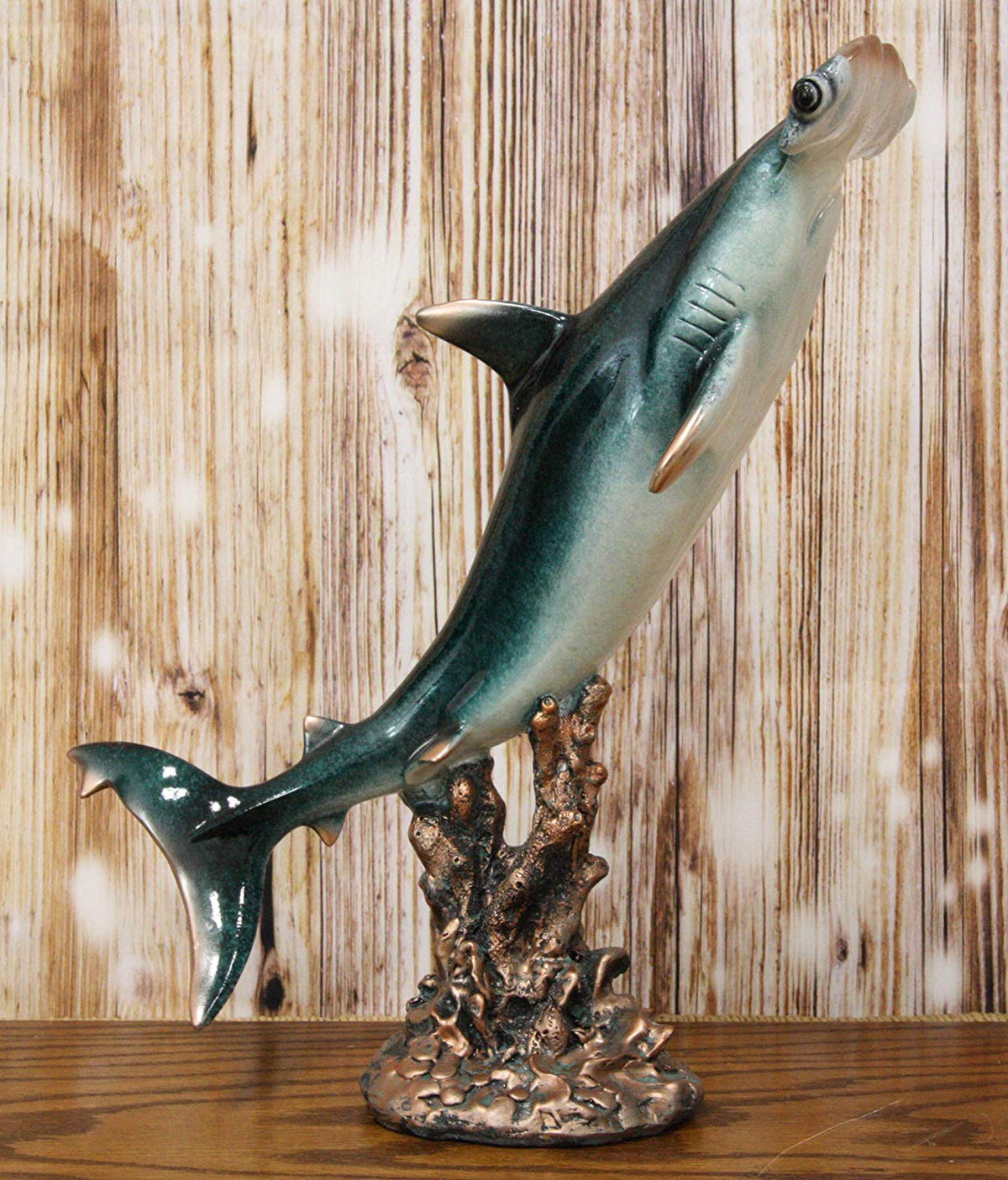 Ebros 16.25" H Large Nautical Ocean Marine Beach Coastal Predator Hammerhead Shark Swimming Over A Coral Pillar Statue - Ebros Gift