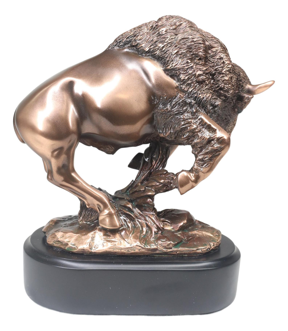 Western Charging American Buffalo Bison Bull Bronze Electroplated Resin Statue - Ebros Gift