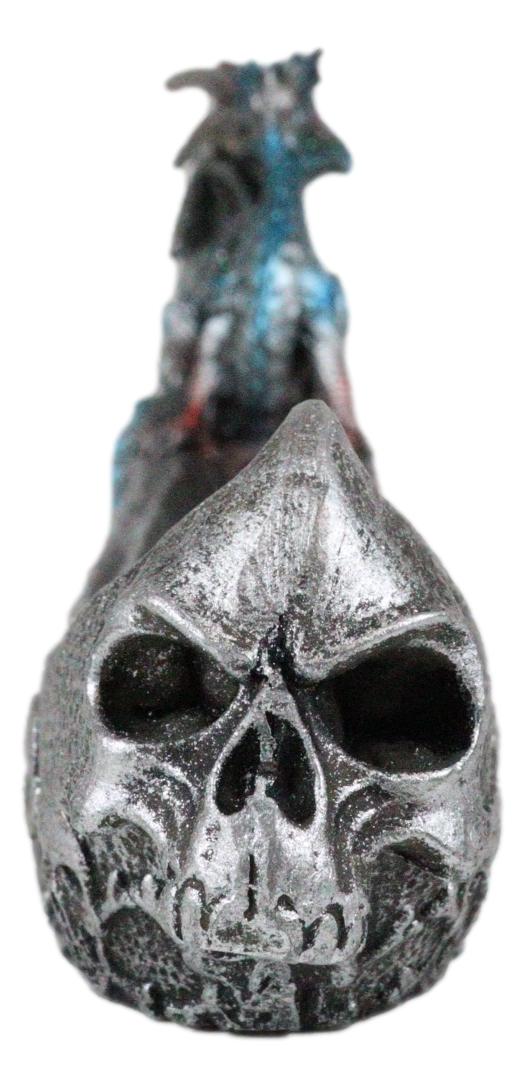 Blue Azureo Dragon On River Styx Boat of Skulls Incense Burner Holder Figurine
