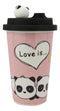 Pink Polkadots Giant Panda Bear Lovers Ceramic Mug With Silicone Lid Set Of 2