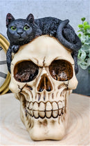 Ebros Witching Hour Black Mystical Cat Perching On Skull Macabre Figurine