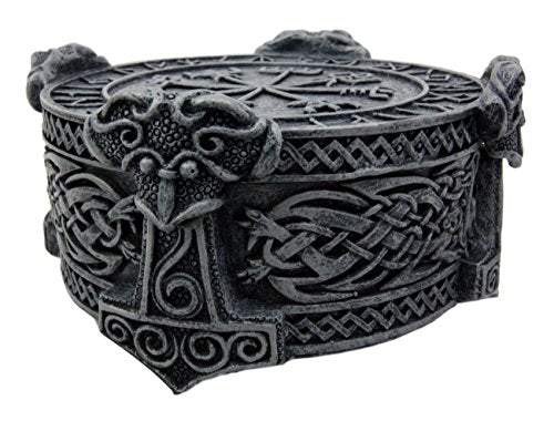 Ebros Thor Mjolnir Hammer Talisman Compass Jewelry Trinket Box Figurine 5"L