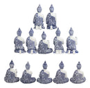 Ebros Gift Blue and White Terracotta Ming Style Miniature Meditating Buddha Amitabha Figurine Set of 12 in Different Mudra Poses Collectible 3.25" Tall Eastern Enlightenment Feng Shui Buddhist Monks