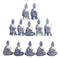 Ebros Gift Blue and White Terracotta Ming Style Miniature Meditating Buddha Amitabha Figurine Set of 12 in Different Mudra Poses Collectible 3.25" Tall Eastern Enlightenment Feng Shui Buddhist Monks