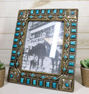 Rustic Western Turquoise Gems Geometric Patterns Ropes Picture Frame 8"X10"