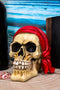 Ebros Ghost Ship Pirate Skull with Red Bandana and Earring Statue 6" Long