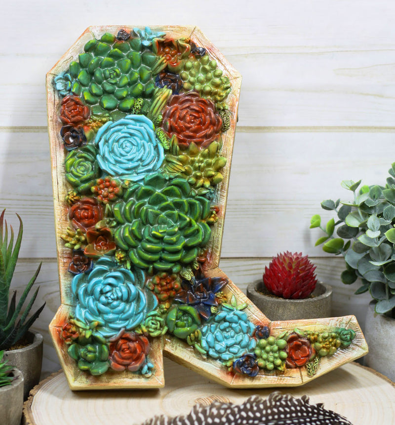 cactus and succulent decor Southwestern Desert Cactus Succulent Flowers Cowboy Boot Wall Plaque D– Ebros Gift