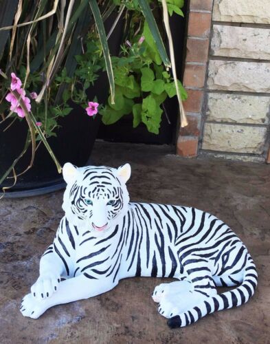 Large Siberian Ghost White Tiger Resting 15.5" Long Statue Home Garden Decor