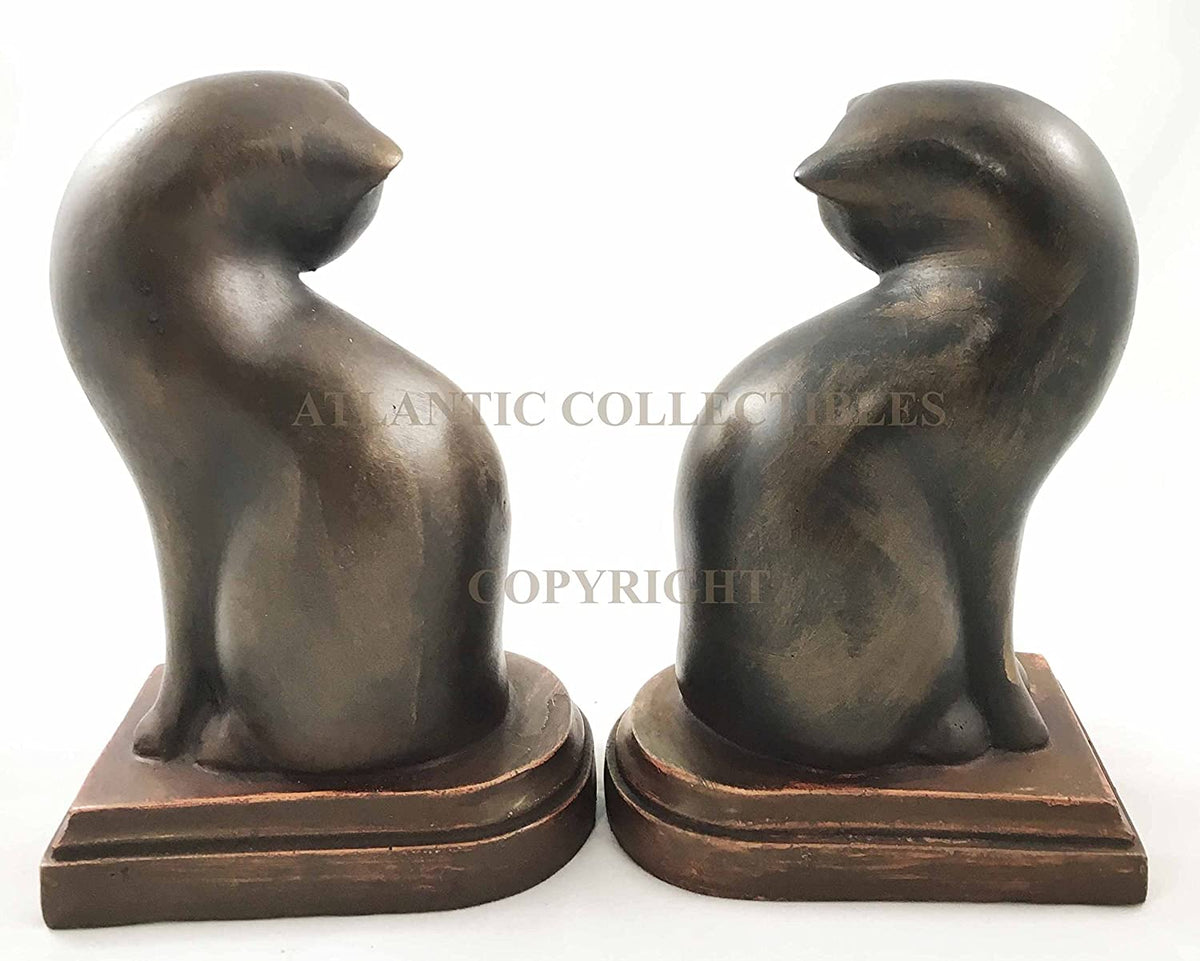 Feline Cat Couple Licking Its Back Bookends Pair Figurine Set of 2 Office Decor