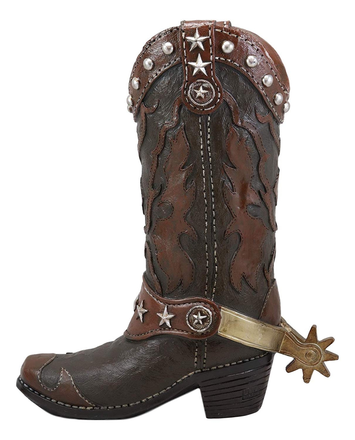 Ebros Gift 13" Tall Rustic Western Brown Cowboy Boot With Spur And Western Stars In Tooled Leather Design Decorative Figurine Courtesy Sign 'Boots Off Please' For Home Entrance Mudroom Backyard Patio