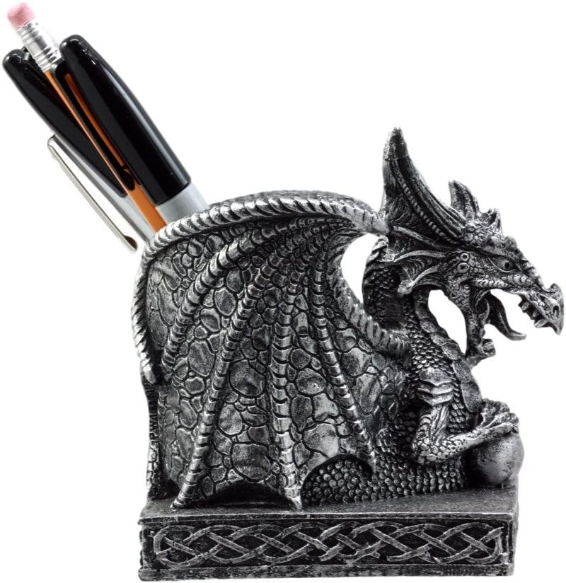 Ebros Gift Shenlong Spirit Dragon Orb Stationery Holder Figurine 4.75"H Office