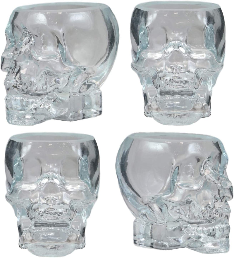 Ebros Set of 4 Translucent Acrylic Skeleton Skull Face Liquor Shot Glass Shooters