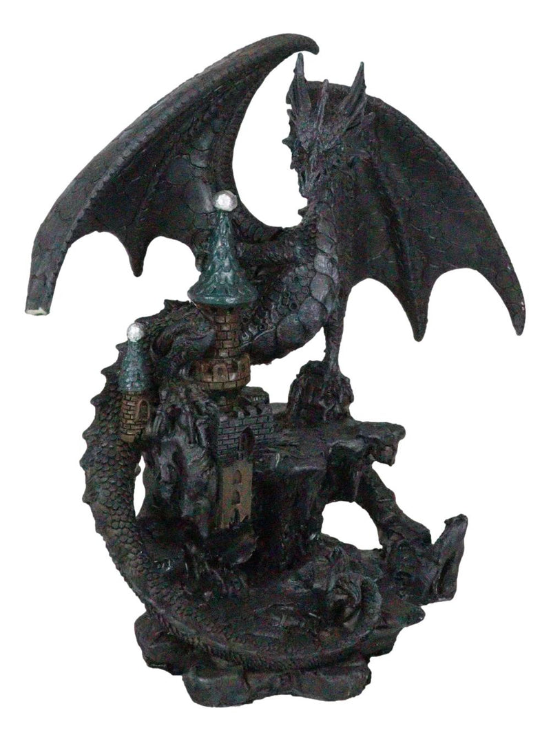 Stone Dragon With Open Wings Guarding Medieval Castle On Mountain Rocks Figurine