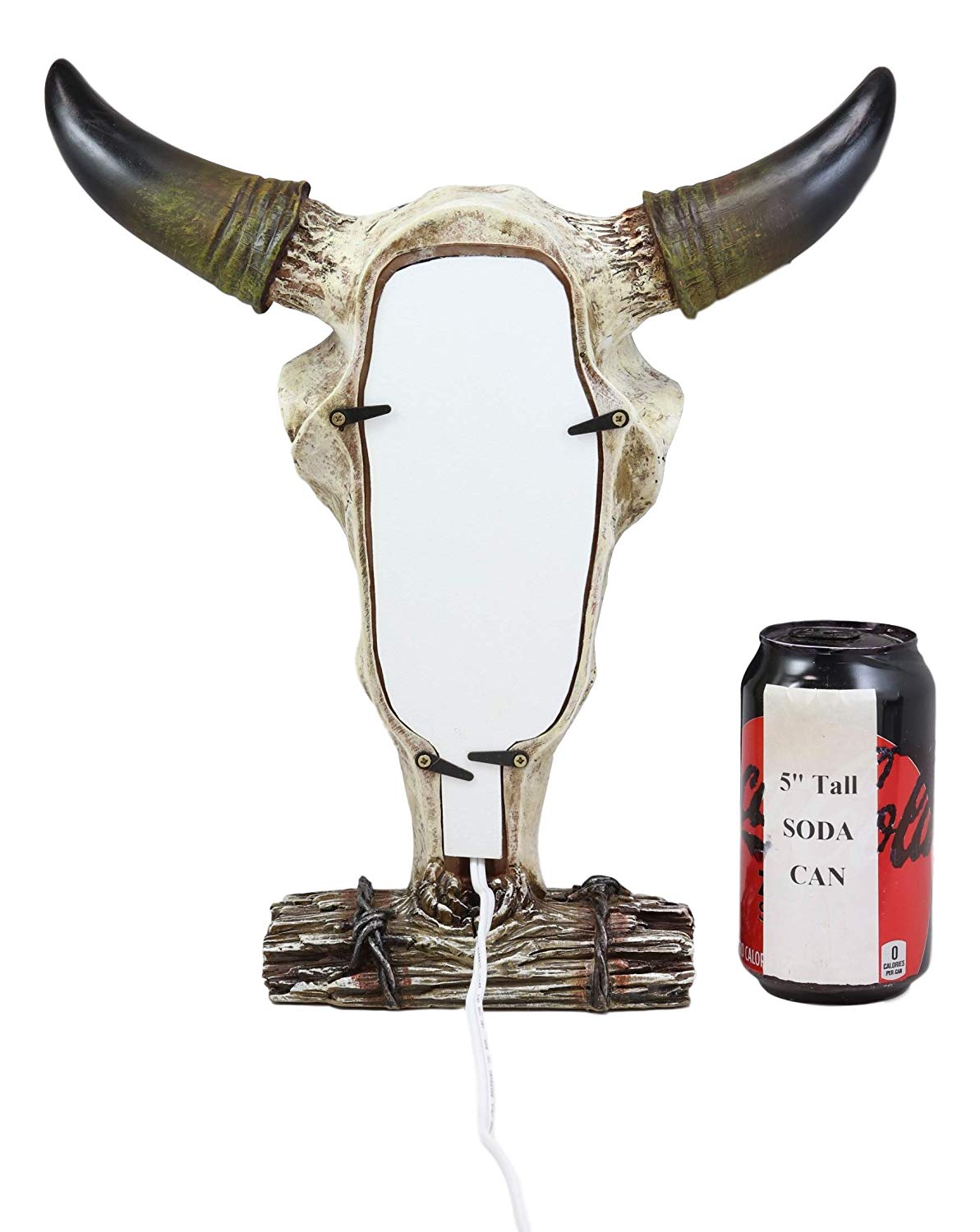 Ebros 12.5" Tall Southwest Aged Bone Tooled Filigree Lace Design Steer Bison Buffalo Bull Cow Horned Skull Head Night Light Lamp Centerpiece Side Table Decor Statue Skulls Western Accent Lighting - Ebros Gift