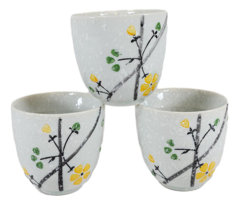 Ebros Japanese Yellow Cherry Blossom Sakura Blossoms Ceramic Tea Pot & 4 Cups
