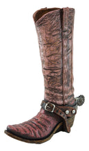 Rustic Western Blush Pink Floral Faux Tooled Leaher Cowboy Boot Figurine Or Vase