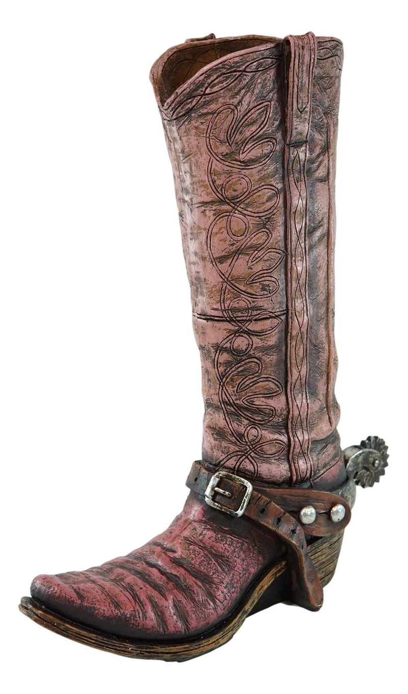 Rustic Western Blush Pink Floral Faux Tooled Leaher Cowboy Boot Figurine Or Vase