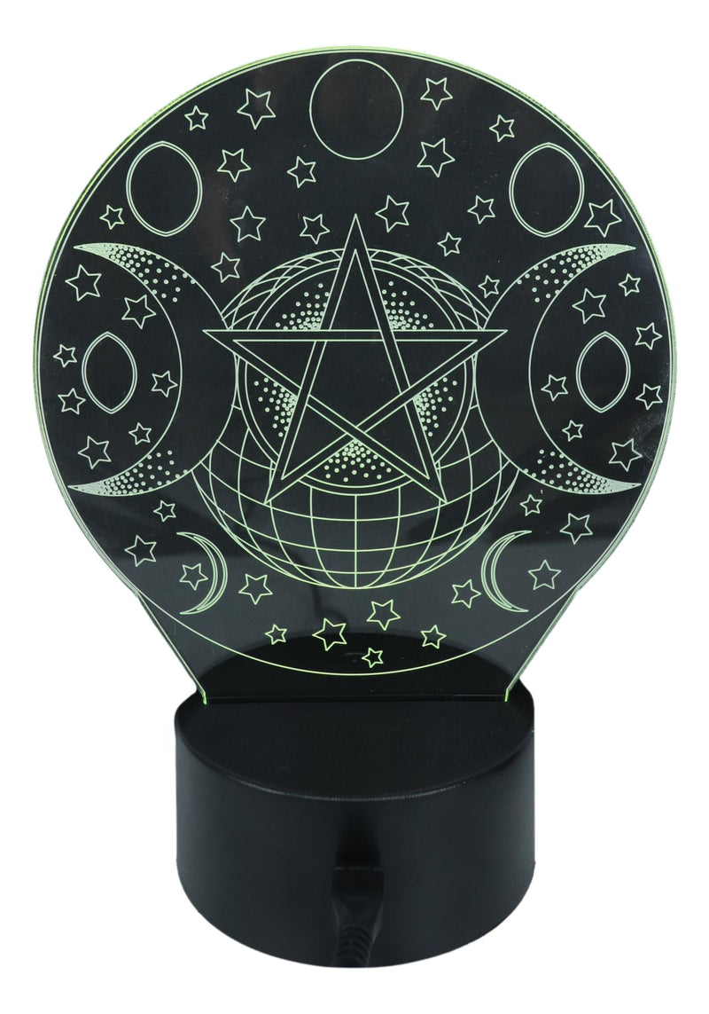 Ebros Wicca Triple Moon Goddess Pentagram Acrylic Panel Colorful LED Night Light
