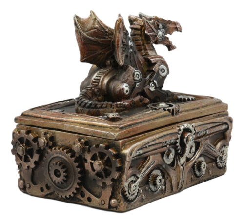 Ebros Bronzed Steampunk Cyborg Dragon Jewelry Box Figurine 9.5"L Robotic Serpentine