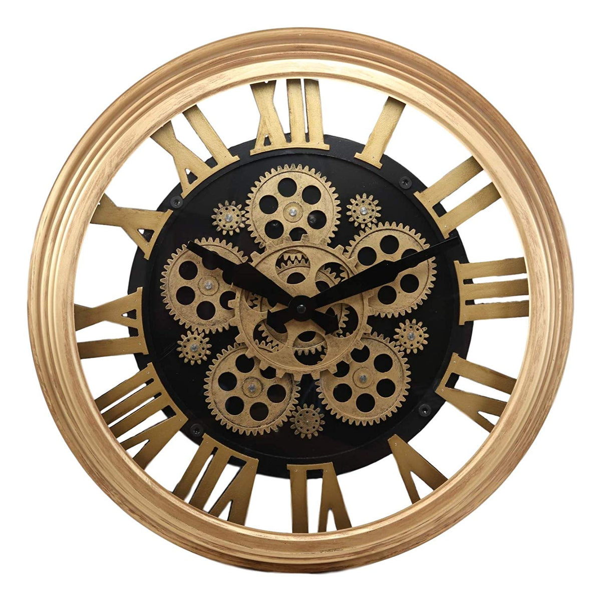 Ebros Large Steampunk Mechanical Moving Gears European Classic Round Style Gold And Black Wall Clock 18"D Victorian Industrial Accent Fantasy Metal Clockwork Gearwork Clocks (Standard Roman Numerals) - Ebros Gift