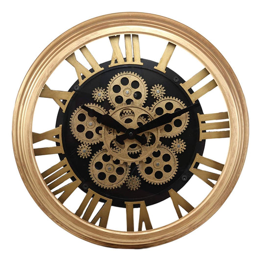 Ebros Large Steampunk Mechanical Moving Gears European Classic Round Style Gold And Black Wall Clock 18"D Victorian Industrial Accent Fantasy Metal Clockwork Gearwork Clocks (Standard Roman Numerals) - Ebros Gift