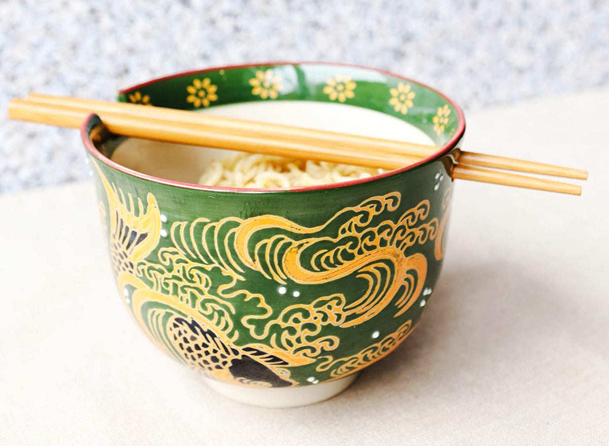 Japanese White Stork In Dark Blue Starry Sky Ramen Soup Bowl With Chopsticks Set - Ebros Gift