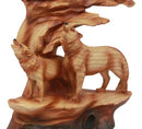 Faux Wood Three Howling Wolves Rocky Wildlife Scene Statue Timber Wolves Decor