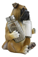 Ebros Fawn Boxer Puppy Dog Hugging Glass Salt Pepper Shakers Holder 6.25"High