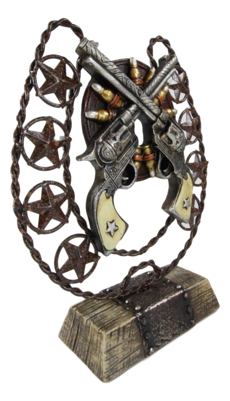 Ebros Cast Iron Cowboy Horseshoe Western Stars Dual Revolver Pistols Bullets Figurine