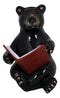 Rustic Western Whimsical Forest Black Bear Sitting and Reading A Book Figurine