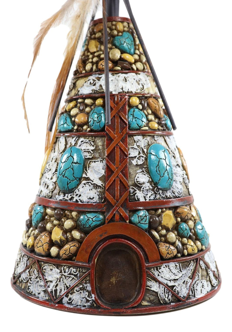 Southwestern Indian Teepee Hut Dreamcatcher Feathers Turquoise Rocks Table Lamp