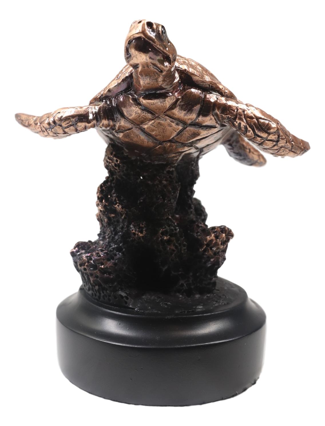 Marine Sea Turtle Swimming By Coral Reef Electroplated Bronze Resin Figurine - Ebros Gift