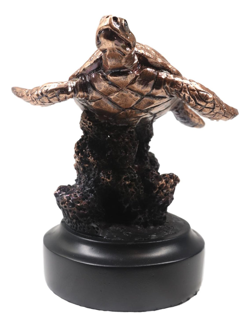 Marine Sea Turtle Swimming By Coral Reef Electroplated Bronze Resin Figurine