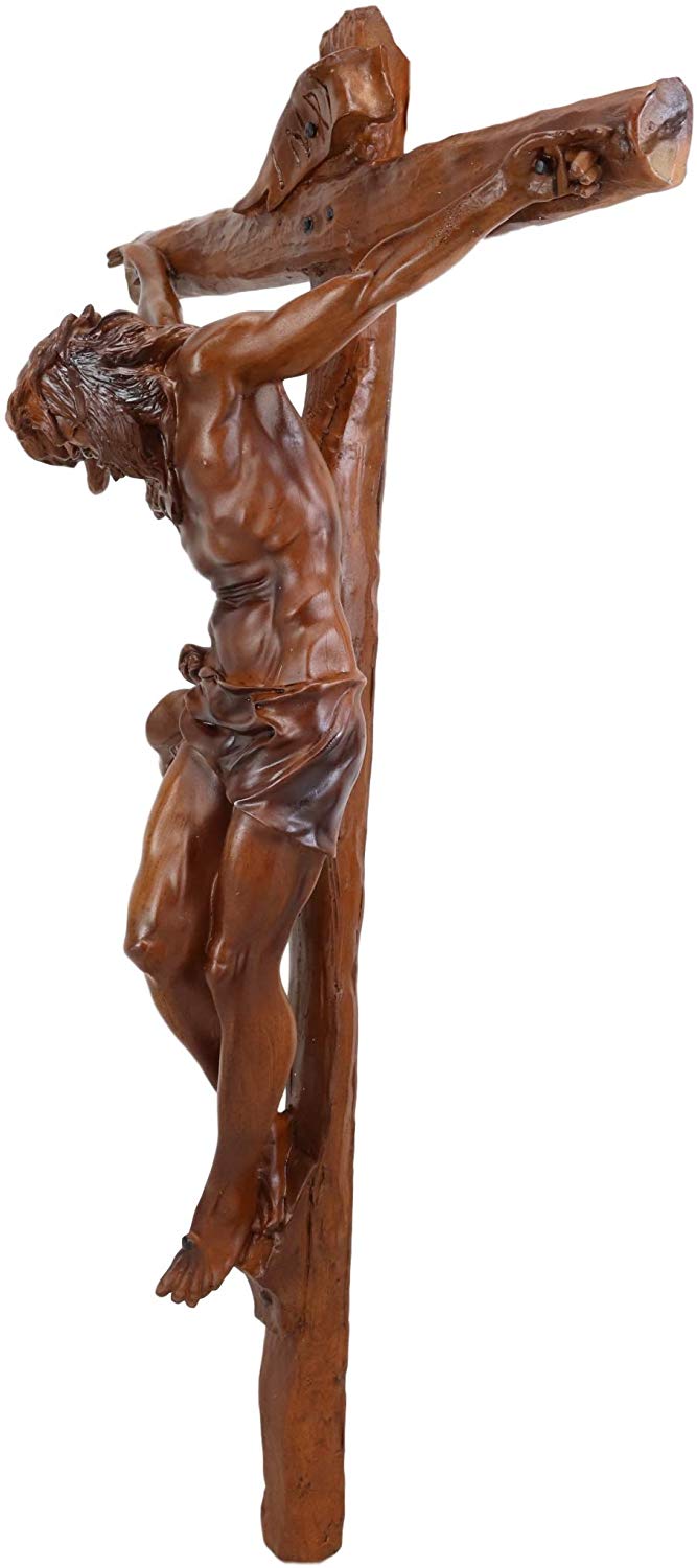 Ebros Large 15.25 Tall Jesus Christ With Crown Of Thorns Crucified On The  Cross Desktop Plaque Statue Crucifix Crosses Sculpture in Faux Oak Wood  Like Finish Resin Catholic Christian Home Decor 