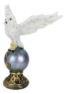Gothic Snowy Owl Talisman Pentagram Pendant Perching On Gazing Ball Orb Figurine