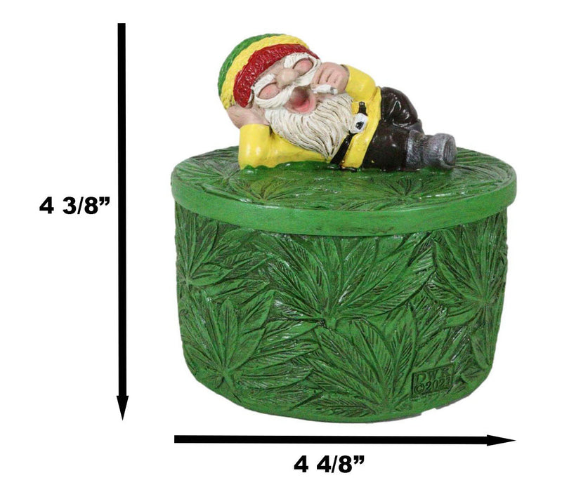Gypsy Life Rasta Gnome Smoking On Bed Of Green Leaves Trinket Jewelry Stash Box