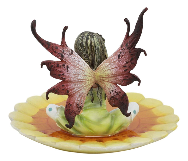 Ebros Sunflower Fairy Jewelry Dish Statue Forest Nymph Soap Dish Figurine 6" Long