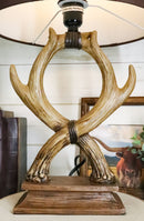 Western Rustic Vintage 2 Entwined Stag Deer Antlers Sculptural Table Lamp Decor