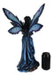 Large Iridescent Winged Peacock Train Blue Masquerade Fairy With Owl Statue