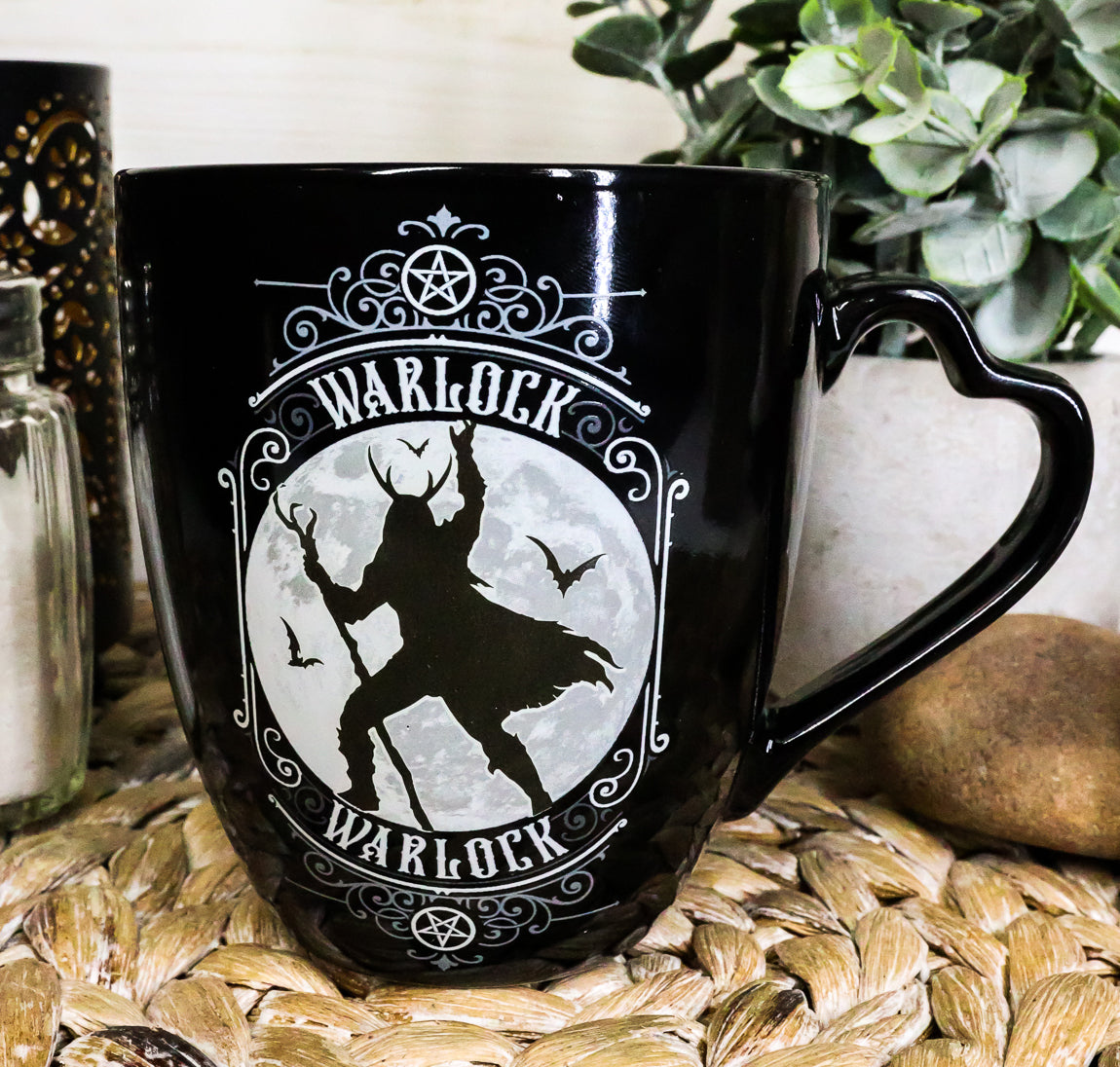 Set Of 2 Wicca Triple Moon Goddess Witch And Pentagram Warlock Porcelain Mugs