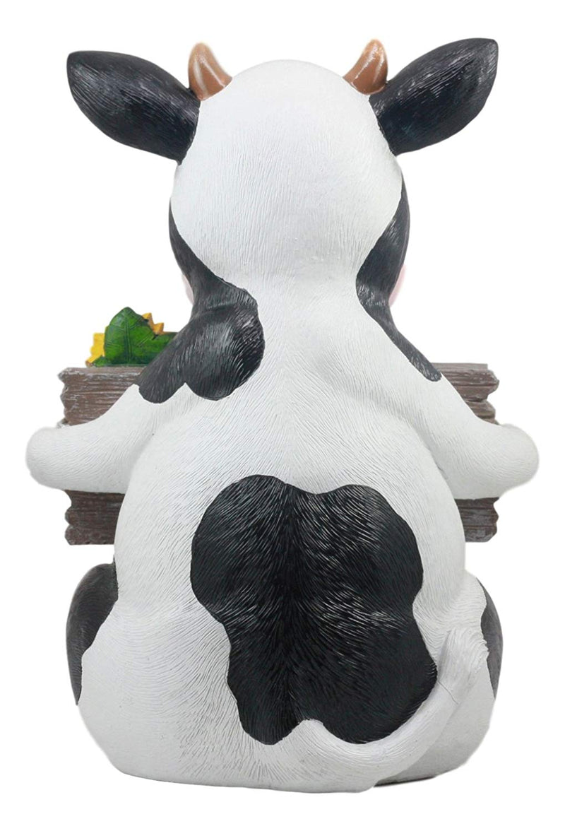 Ebros Animal Farm Whimsical Holstein Cow with Welcome Sign Statue 13" Tall Sunflower Cow Garden Greeter Figurine
