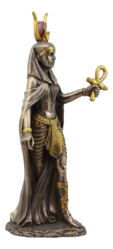Egyptian Deity Goddess Hathor Holding Ankh Statue Patroness Of Love Motherhood - Ebros Gift