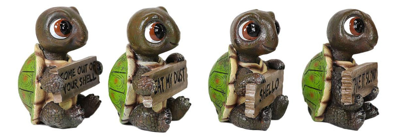 Ebros Whimsical Baby Sea Turtles Set of Four Figurine Holding Signs With Funny Sayings