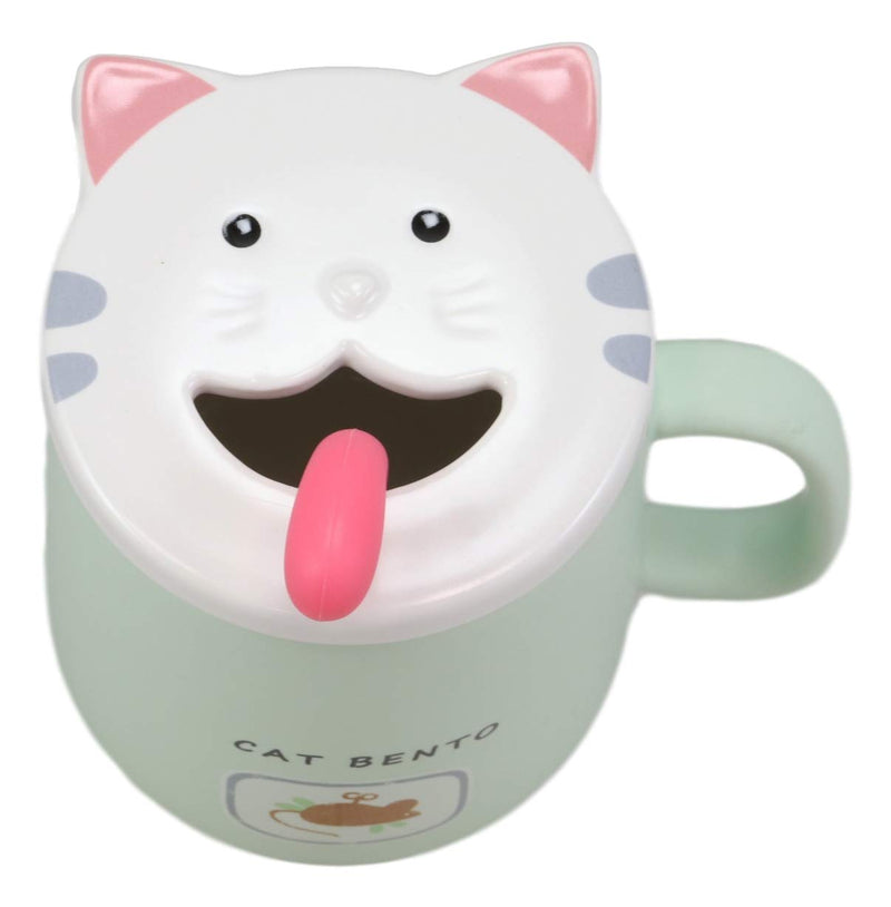 Ebros Coffee Mug Cup With Spoon And Lid 14oz Kittens Or Cats Mugs (Pastel Green)