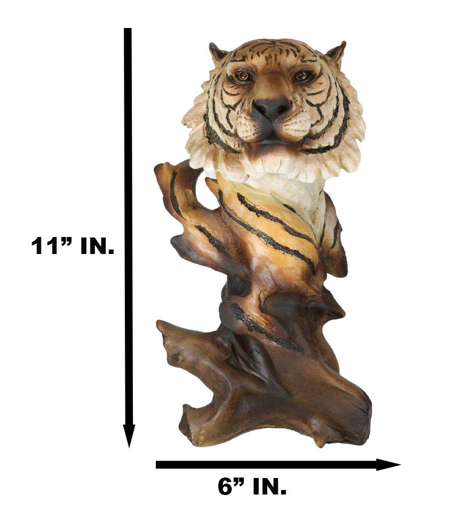 Faux Wood Large Exotic Jungle Wildlife Orange Bengal Tiger Bust Statue 11"Tall - Ebros Gift