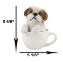 Realistic Adorable Shih Tzu Dog in Teacup Statue 5.75" Tall Pet Pal Decor Dogs