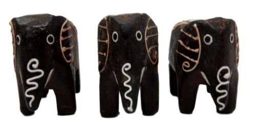 Balinese Wood Handicrafts Jungle Tribal Elephant Miniature Figurines Set 2"L