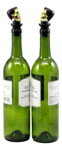 Set of 2 Frankenskull Dr Victor Frankenstein Skull Wine Stoppers 3"H Figurines