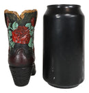 Western Cowboy Cowgirl Floral Red Roses Tooled Leather Boot Pen Holder Figurine